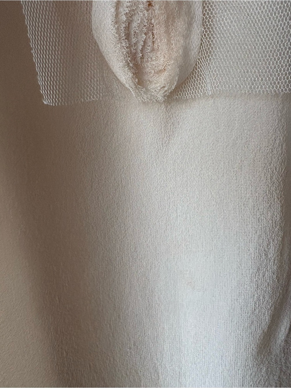 Club Monaco NWT Sheer Cream Silk Blouse - Distinctive Mesh Placket w 3D Rosettes - Picture 12 of 12
